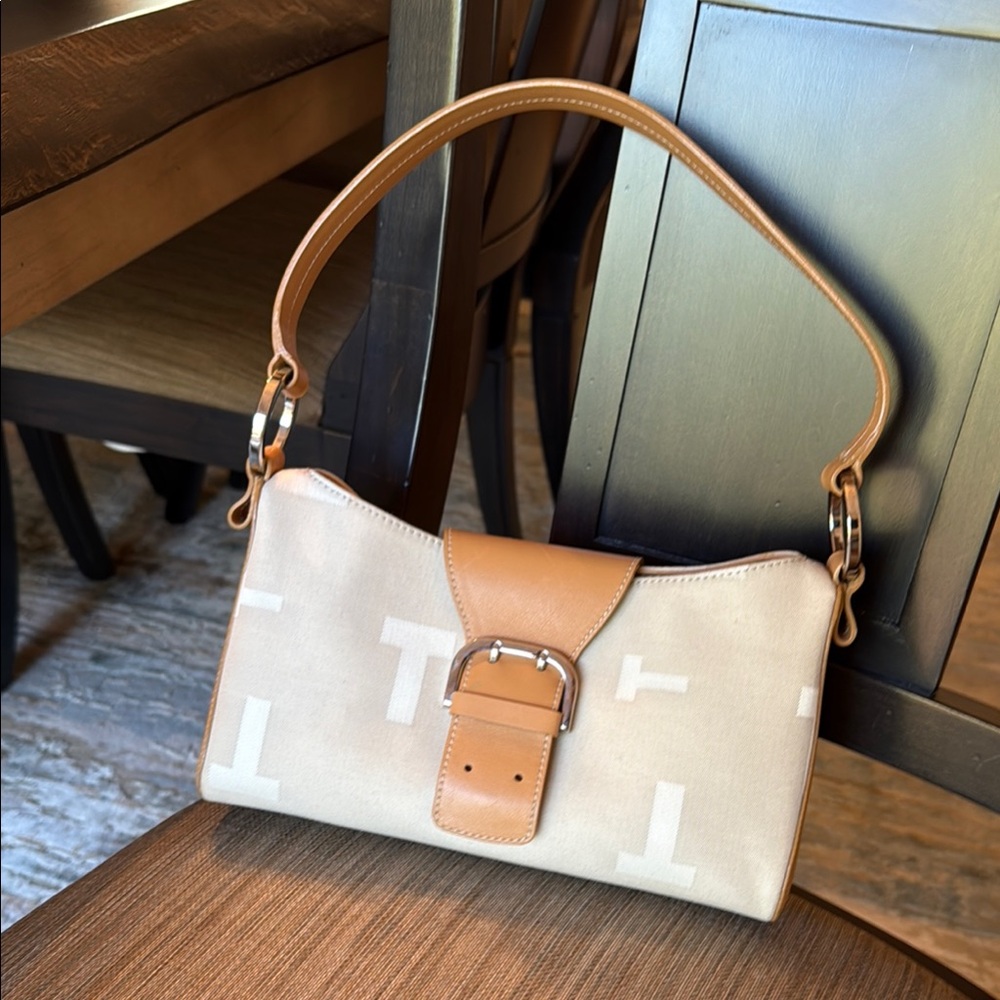 Tod's Tan and Cream Shoulder Bag with Leather Accents
